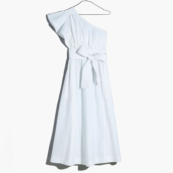 Madewell Ruffled One-Shoulder Midi Dress White - Picture 1 of 4